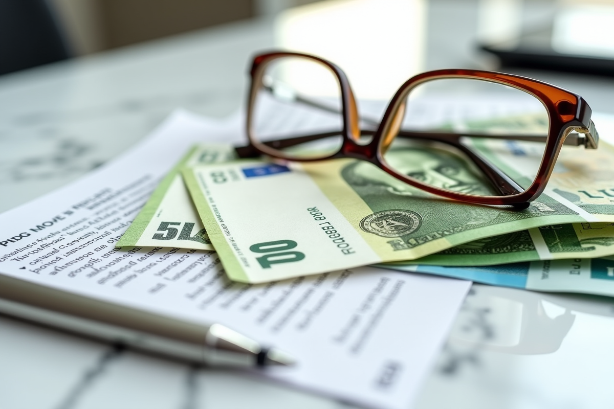 Billets en euros et dollars avec documents d