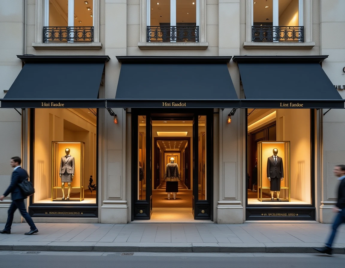 Façade d'une boutique de luxe parisienne symbolisant l'univers de Christian Dior et l'impact boursier