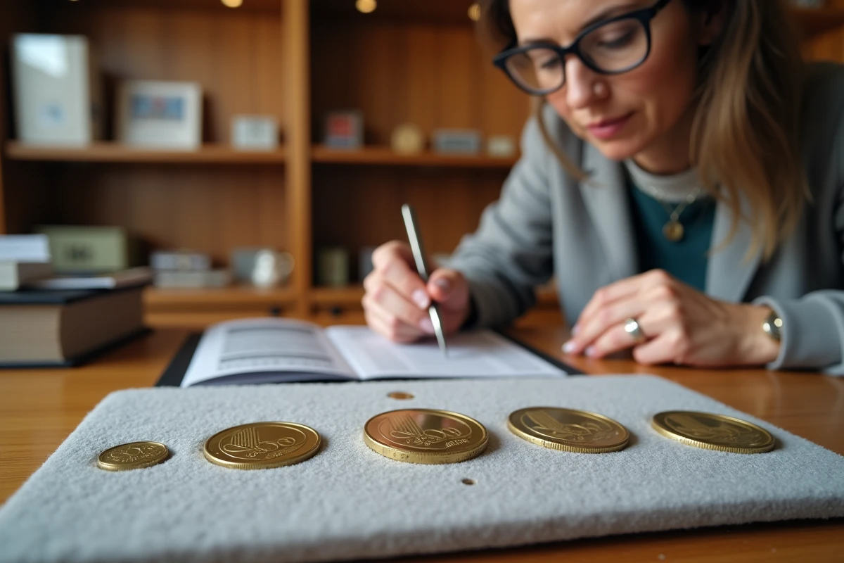 Collection de pièces 2 euros Jeux Olympiques 2026 disposées sur un plateau de numismate avec guide de cotation