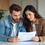Prêt hypothécaire 130 000 $ sur 30 ans : coût total à prévoir rapidement Couple en cuisine examine un relevé hypothécaire ensemble
