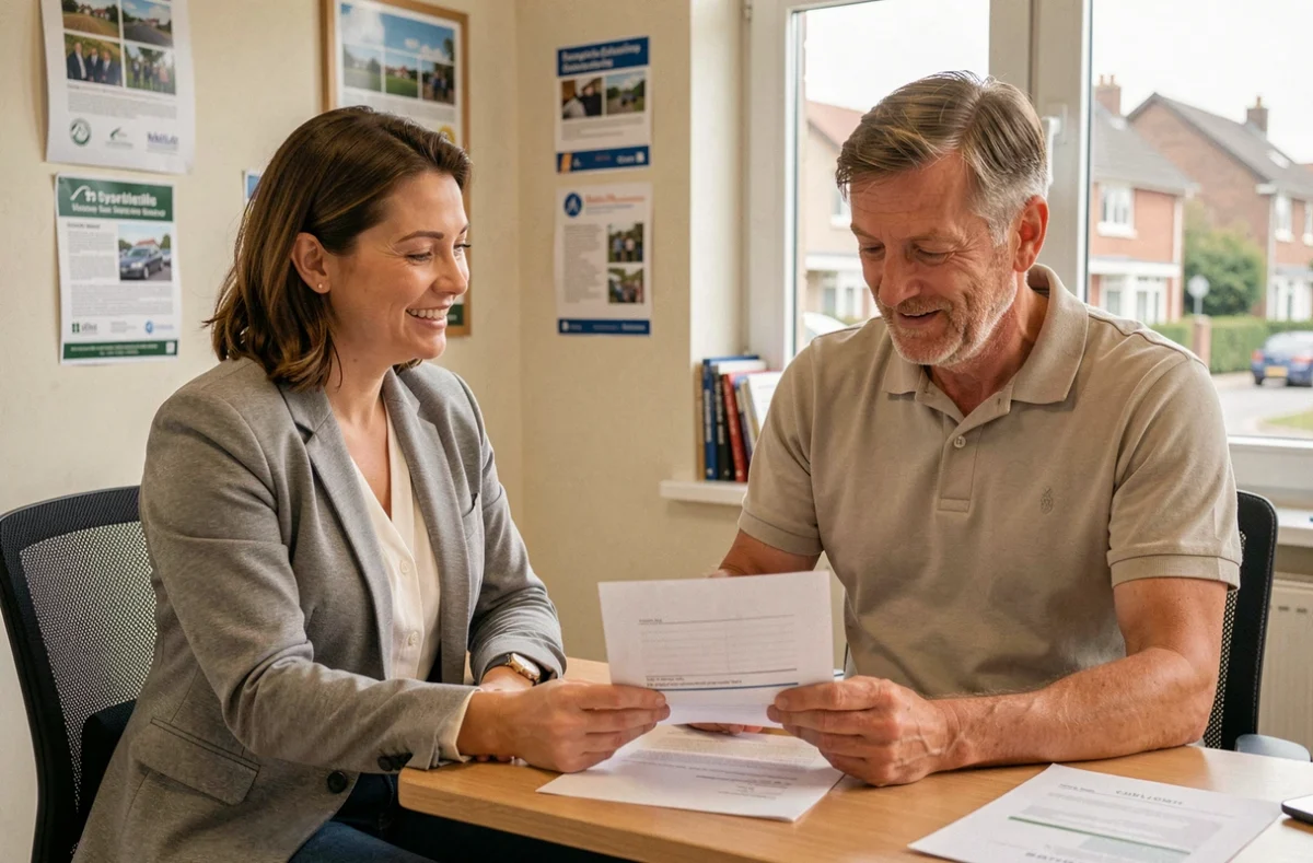 Une courtière de CreditBest Cysoing conseille un artisan indépendant dans une agence de proximité de la métropole lilloise