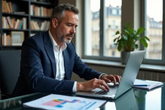 Économiste français analysant des graphiques d'inflation dans un bureau