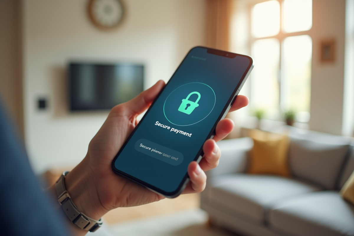 Ecran de paiement sécurisé sur un smartphone tenu en main