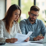 Équipes de bureau analysant des fiches de salaire