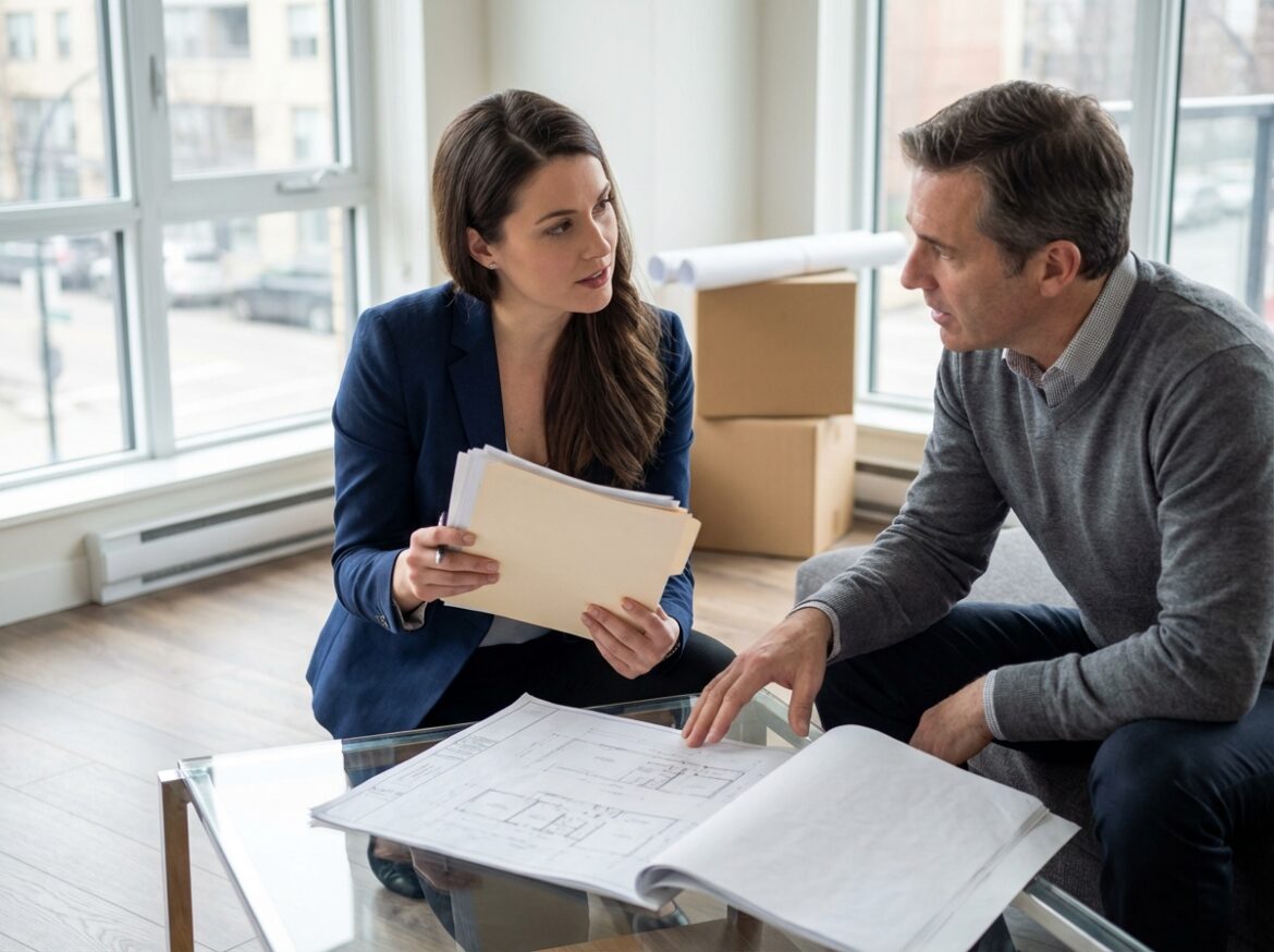 Femme d'affaires discutant avec un homme dans un salon lumineux