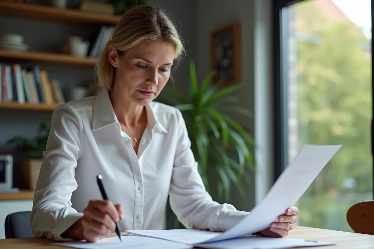 Femme d affaires examine un budget municipal à la maison