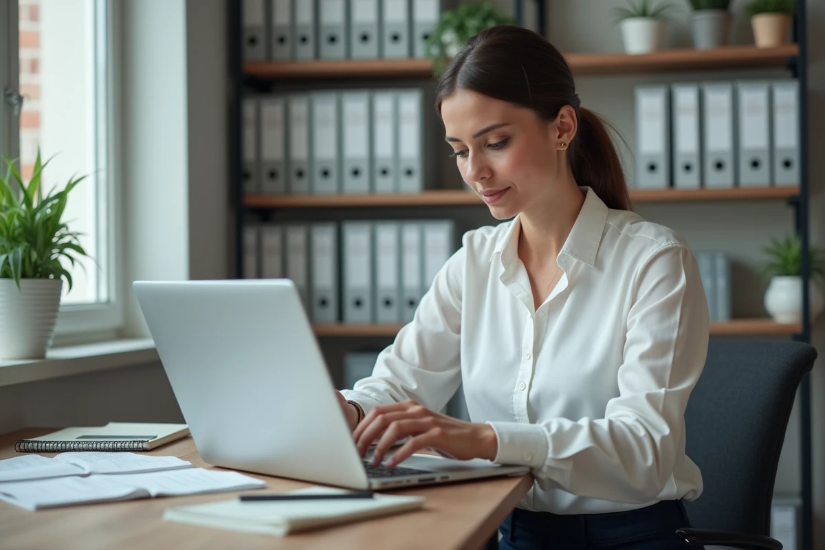 Femme professionnelle utilisant un ordinateur pour consulter le PCG 2026