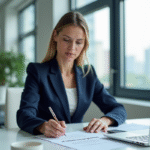 Protection des paiements sur un prêt : définition, avantages et fonctionnement Femme en costume vérifiant un contrat de protection des paiements