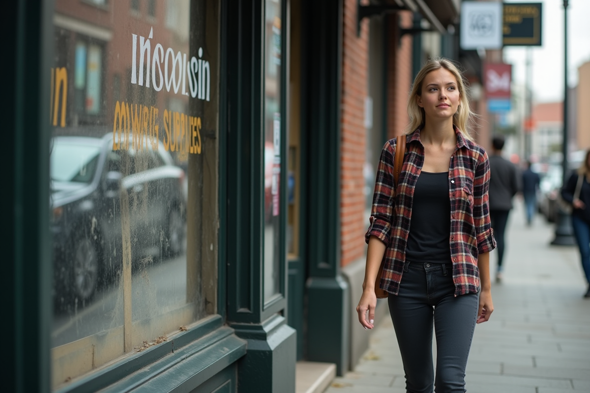 Femme passant devant une boutique de matériel de minage