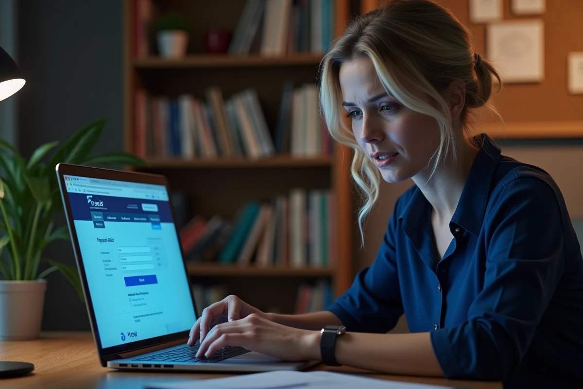 Femme consultant son espace client Free sur un ordinateur portable pour régler une facture en retard
