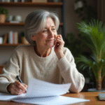 Femme d'âge moyen examinant des papiers de retraite