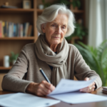 Assurance vie : quel est l'âge maximum pour souscrire ? Femme senior concentrée remplissant un papier d'assurance à la maison