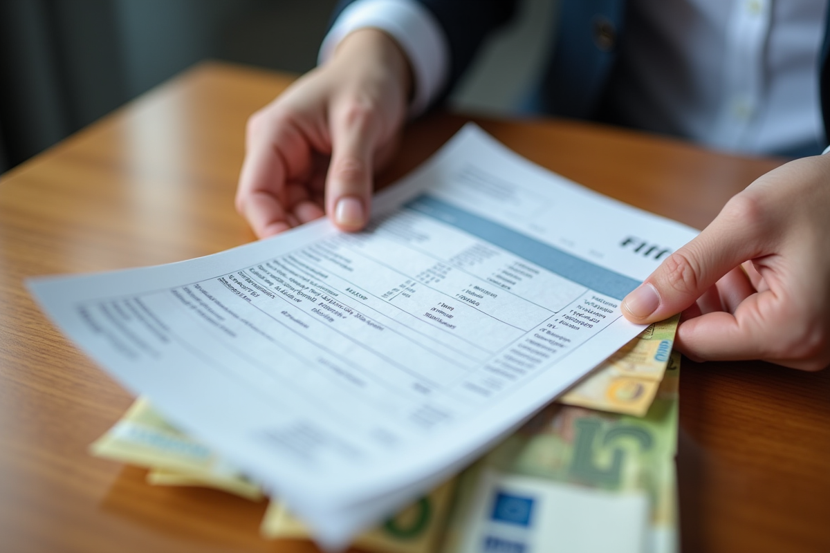 Gros plan sur fiche de paie et billets d
