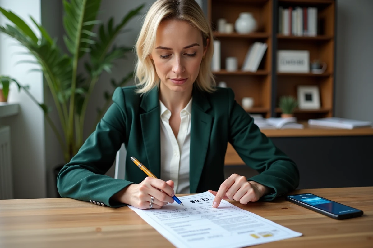 Femme consultant son relevé bancaire Banque Postale et son application mobile pour gérer ses retraits