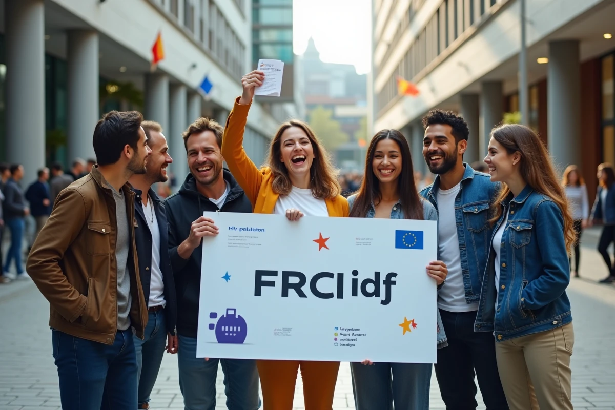 Groupe de fondateurs startup célébrant en extérieur