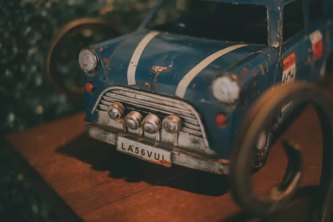 blue vintage car scale model