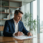Homme d'affaires en costume dans un bureau moderne