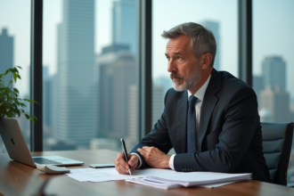 Homme d'affaires en costume dans un bureau moderne