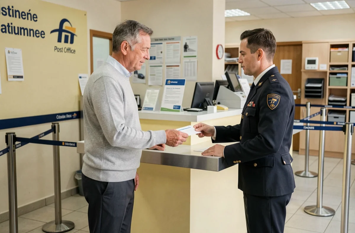 Homme déposant une lettre recommandée au guichet de La Banque Postale pour clôturer son compte
