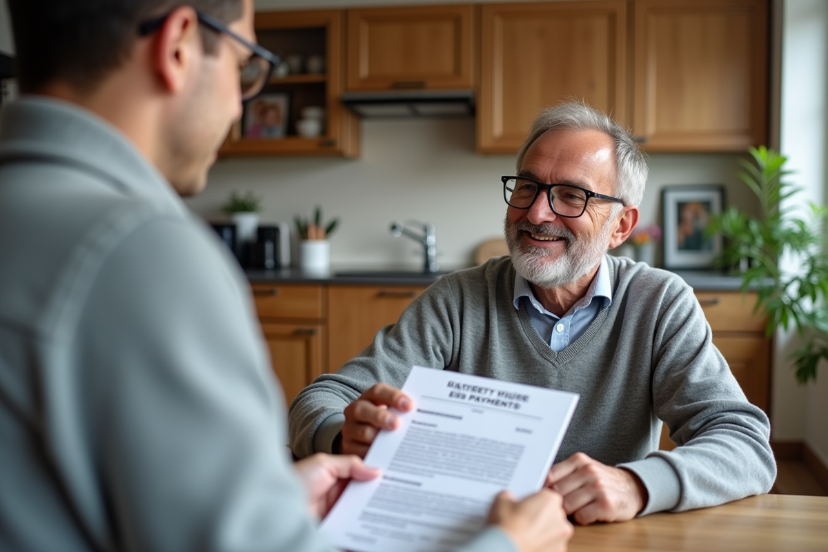 Homme discutant de documents de protection des paiements à la maison