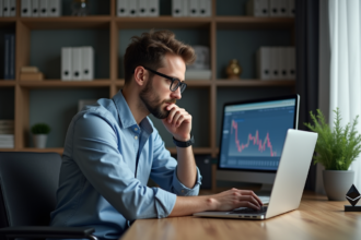 Homme regardant des graphiques Ethereum sur son ordinateur