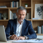 Investir dans Tesla : toutes les étapes pour optimiser votre placement financier Homme d'âge moyen en costume bleu étudiant des graphiques financiers