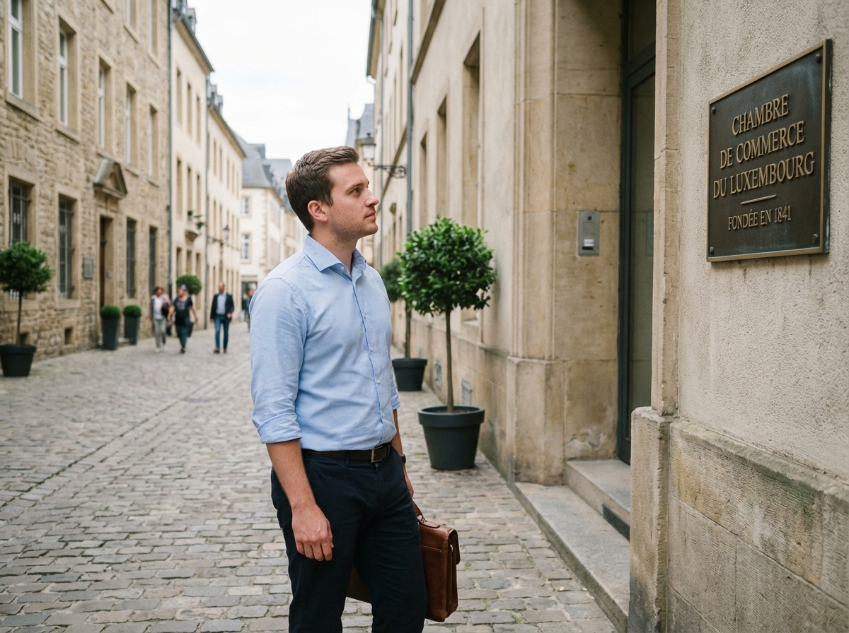 Jeune homme dans la rue près de la chambre de commerce