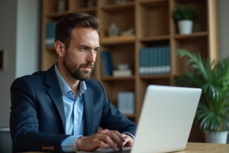 Homme en costume travaillant sur plateforme de trading