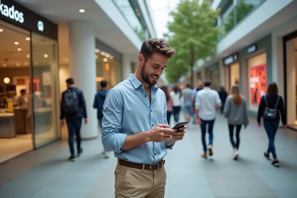 Jeune homme vérifiant son solde de carte Kadéos à l