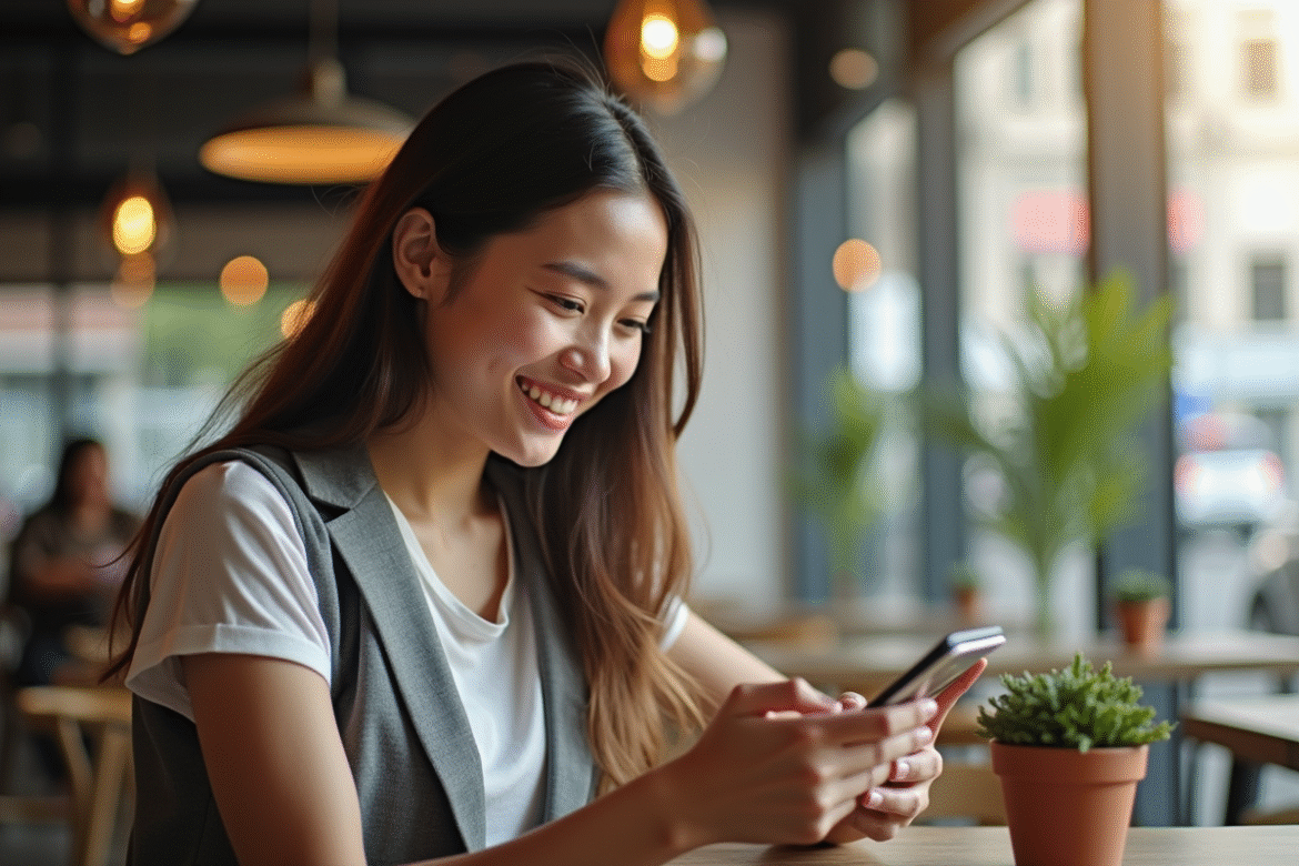 Jeune professionnel utilisant une application bancaire sur son téléphone