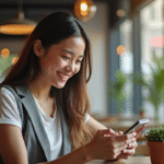Jeune professionnel utilisant une application bancaire sur son téléphone