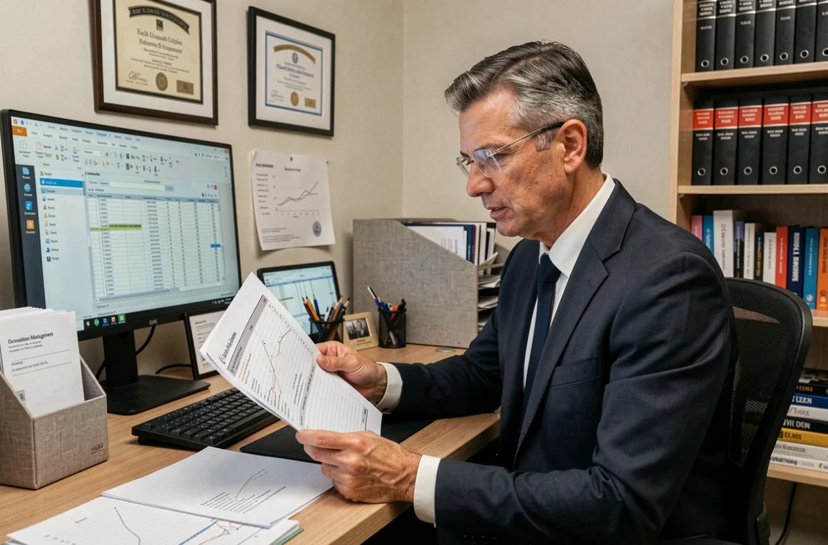 Expert-comptable et conseiller patrimonial de LORGEC travaillant sur un dossier fiscal et financier combiné