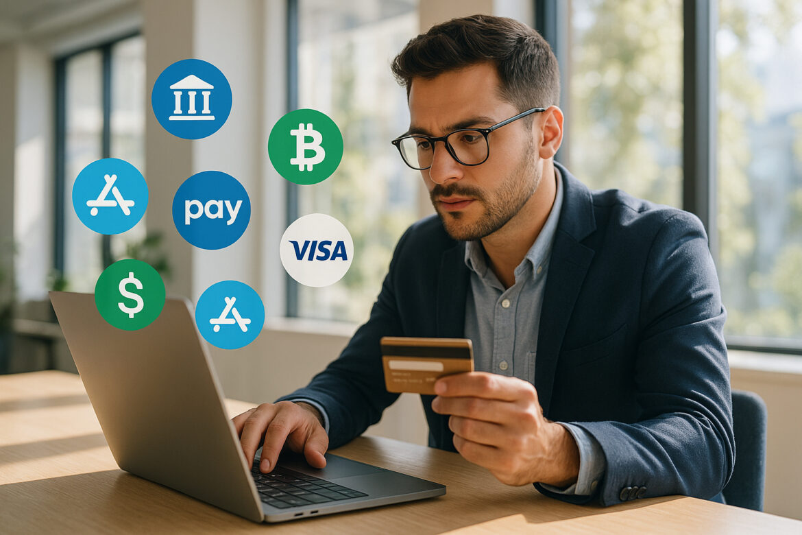 Photo hyperrealiste d'un professionnel effectuant un paiement en ligne sur un ordinateur dans un espace lumineux