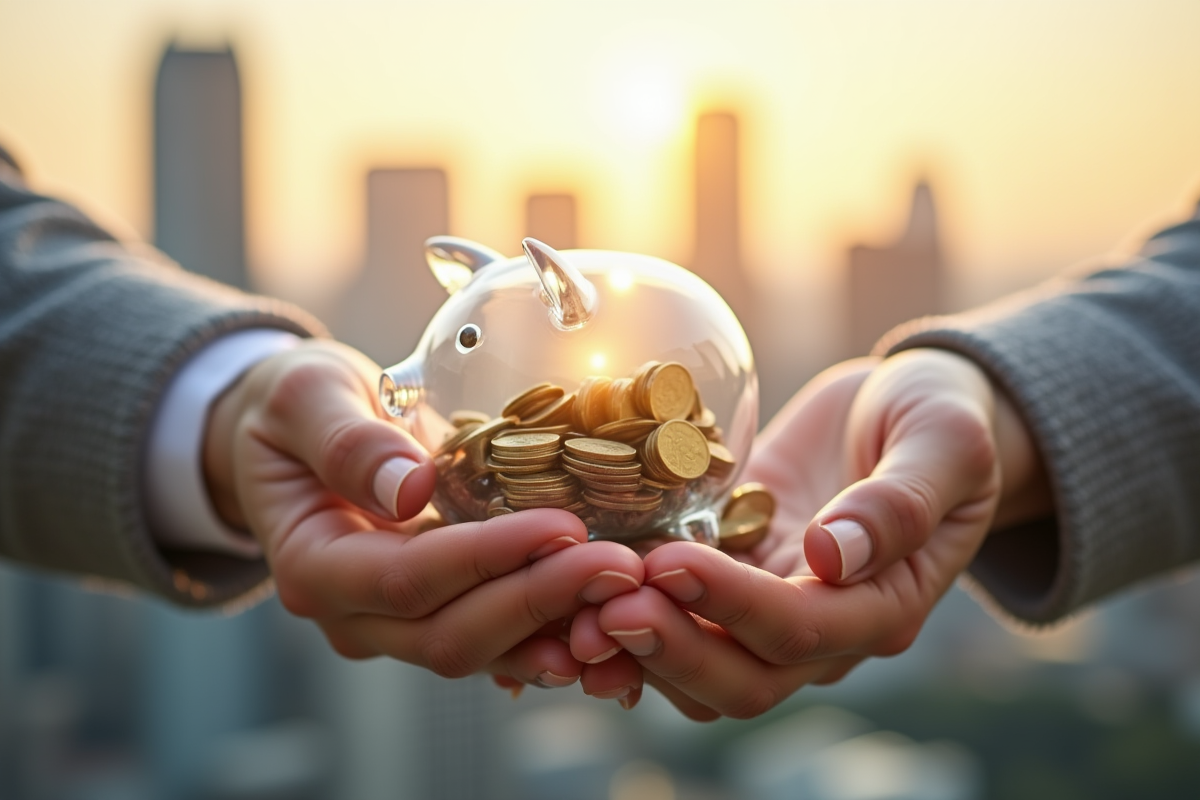 Deux mains tenant un porte-monnaie en porcelaine avec des pièces à l