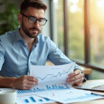 Professionnel comparant documents de prêt immobilier et taux d'intérêt