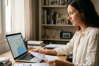 Propriétaire à distance gérant la mise en location d'un appartement à Nice depuis son bureau à domicile