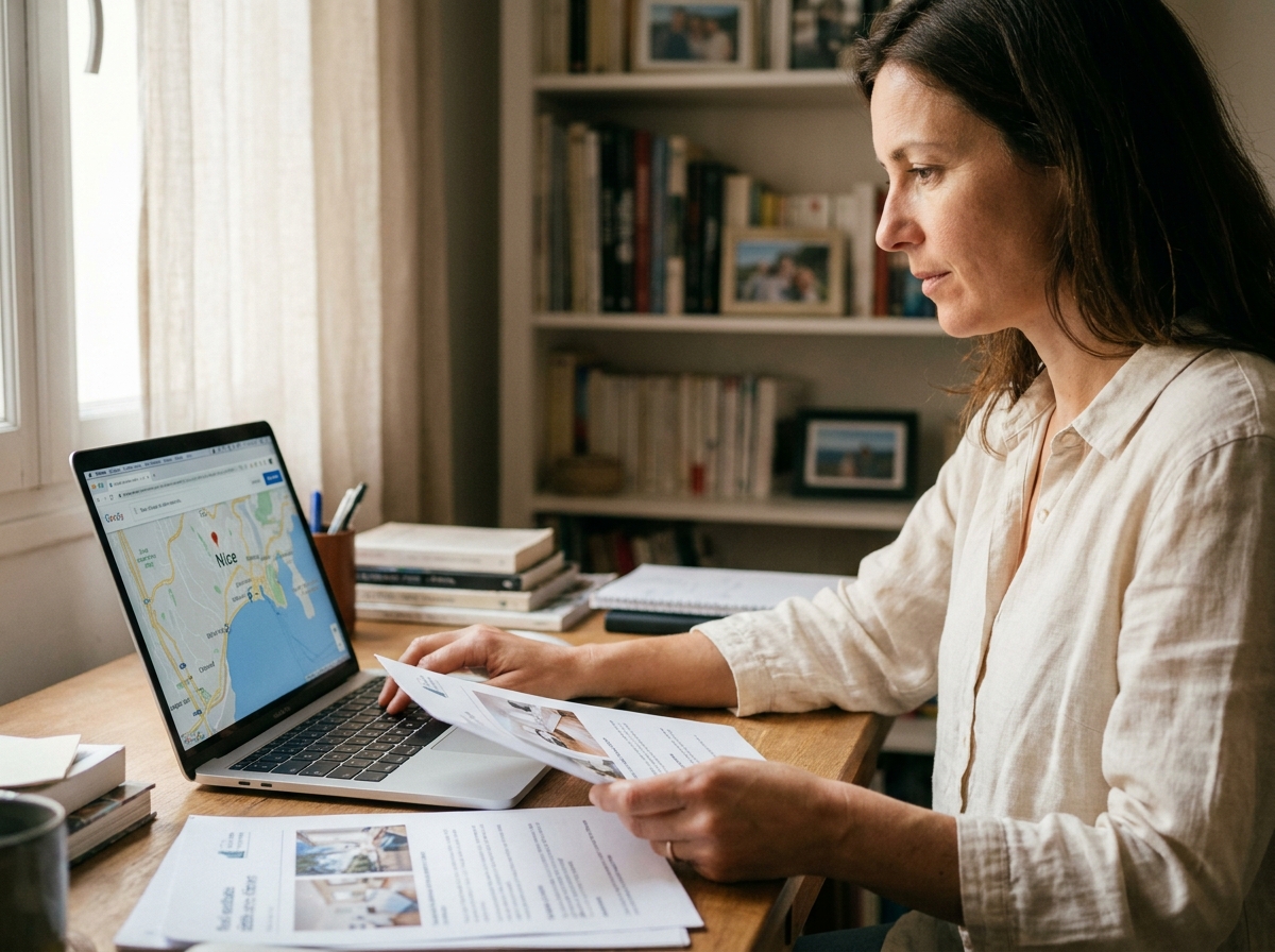 Propriétaire à distance gérant la mise en location d'un appartement à Nice depuis son bureau à domicile