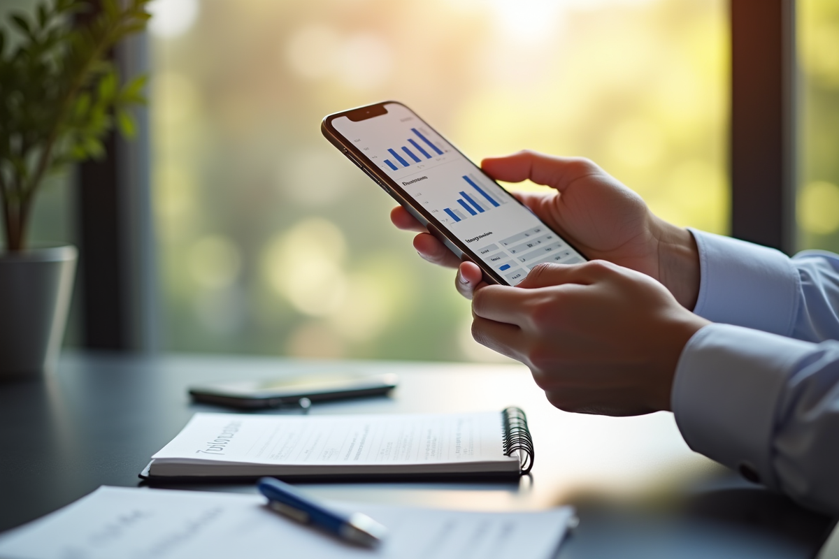 Mains tenant smartphone avec graphique de budget