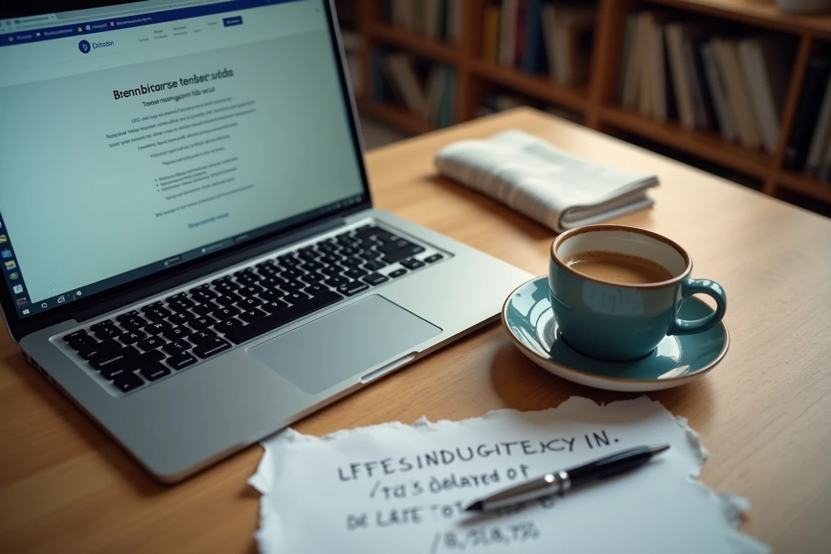 Bureau avec ordinateur affichant un virement bancaire en attente le week-end et notes manuscrites avec IBAN